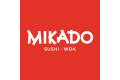 Red background, with "Mikado" on the center and "Sushi - Wok" underneath in white
